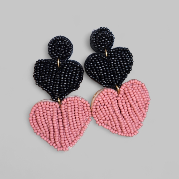 Boheme Jewelry - Double Heart Boho Beaded Drop Earrings Layered Boheme Jewelry